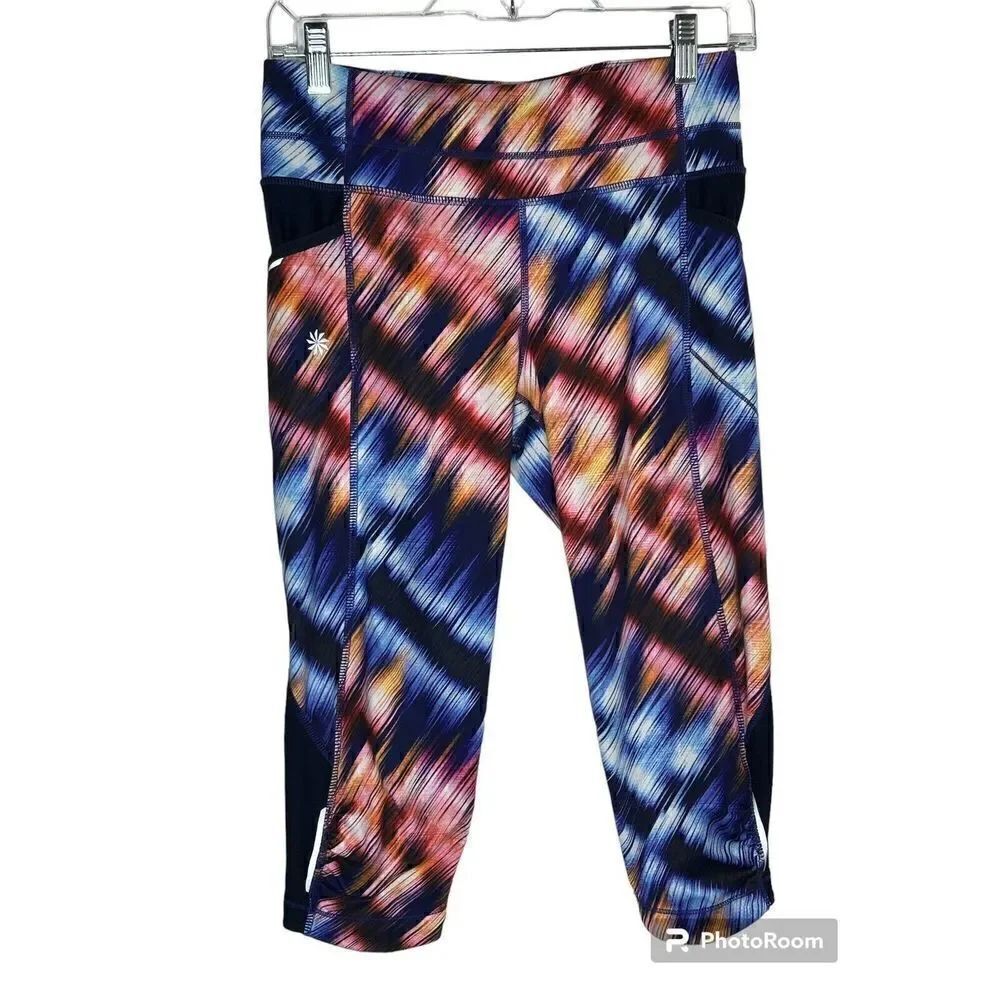 Athleta Cropped Multi Color Leggings Small Zipper In Back - Picture 1 of 4